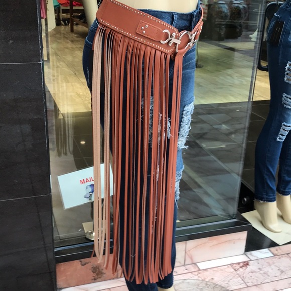 Long Fringe Western Belt Brown - Picture 2 of 6